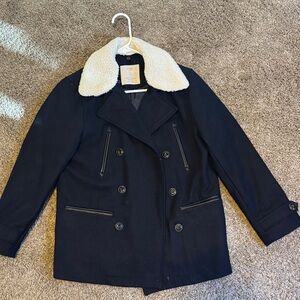 Zara Black Pea Coat with Cream Collar